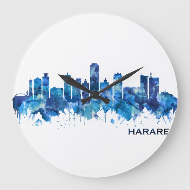 Harare Zimbabwe Skyline Blue Stor Klocka (Framsida)