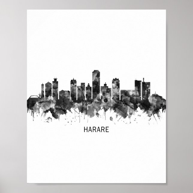 Harare Zimbabwe Skyline BW Poster (Framsidan)