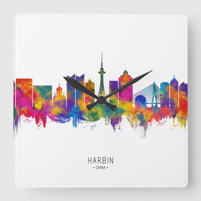 Harbin China Skyline Fyrkantig Klocka (Framsida)