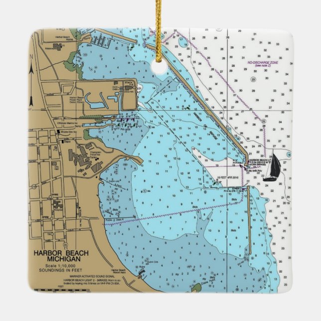 Harbor Beach Michigan Nautical Diagram Julgransprydnad Keramik (Baksida)