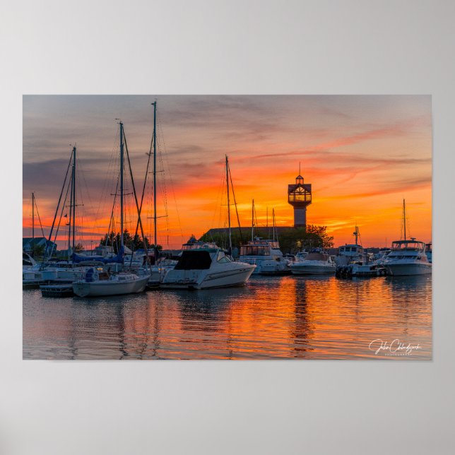 Harbor of Fire — Sunset at the Erie Marina Framed  Poster (Framsidan)