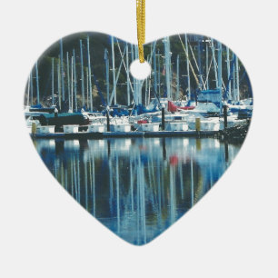 HARBOR, SAUSALITO, CA. Juli hjärtformade Julgransprydnad Keramik