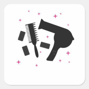 Hårborttagare Salon Hairdresser Logotyp Hair Dryr Fyrkantigt Klistermärke
