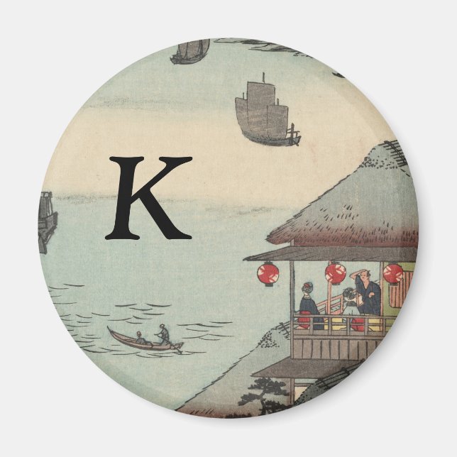Harbour at Kanagawa, Japan: Monogram Initial Magnet (Framsidan)