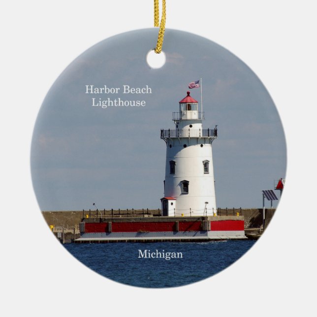 Harbour Beach Lighthouse-cirkelornament Julgransprydnad Keramik (Framsidan)