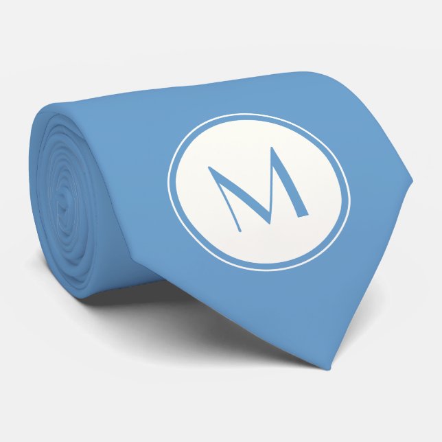 Harbour Blue med vit cirkel, Monogram Neck Tie Slips (Rullad)