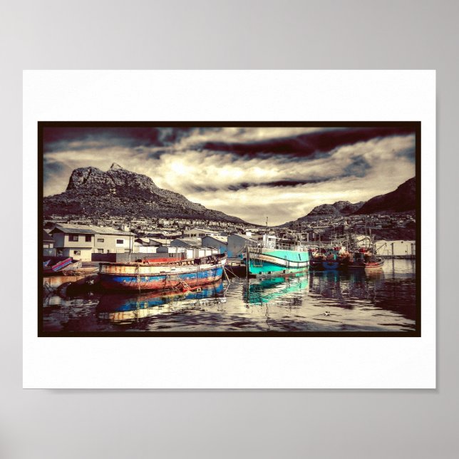 Harbour Boats Reflection Vatten Hout Bay Poster (Framsidan)