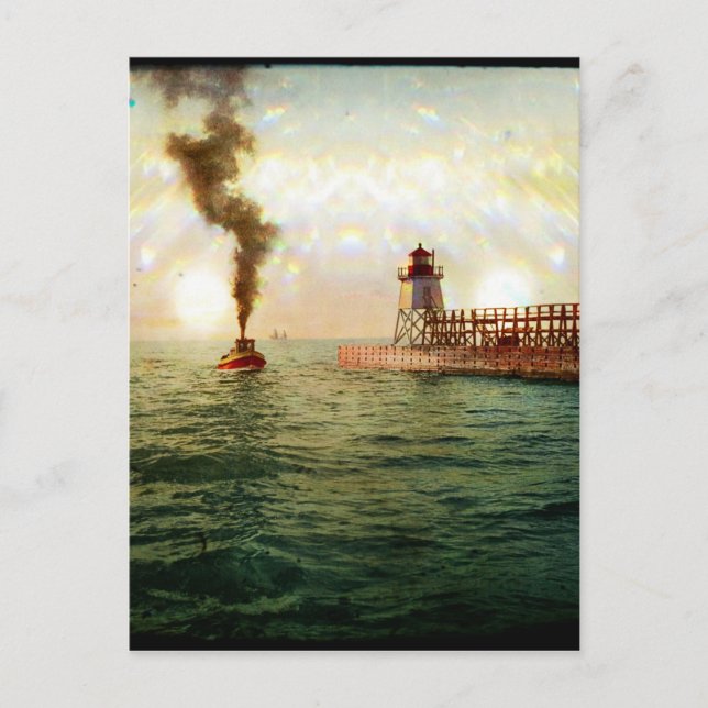 Harbour entrance, Charlevoix, Michigan circa 1900 Vykort (Framsida)