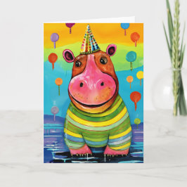 Harbour Fest Hippo: Cute Barns födelsedag-kort Kort