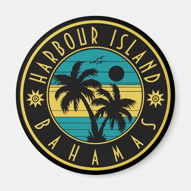 Harbour Island Bahamas Retro Handflatan träd Souve Magnet (Framsidan)
