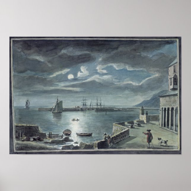 Harbour och Cobb, Lyme Regis av Moonlight Poster (Framsidan)