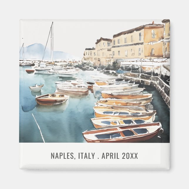 Harbour Santa Lucia Neaples Italien Watercolor Tra Magnet (Framsidan)