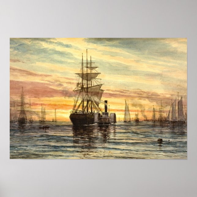 Harbour Scene av Thomas Moran Print Poster (Framsidan)