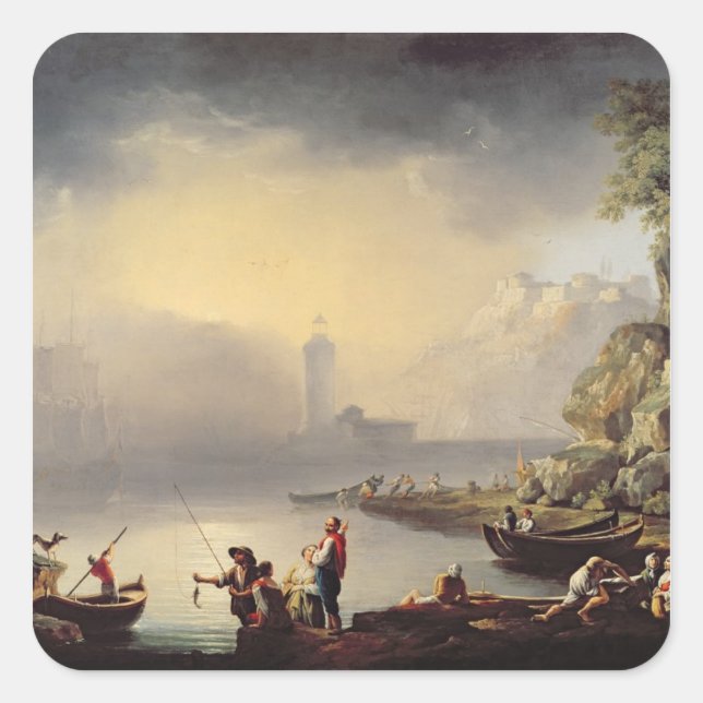 Harbour Scene Fyrkantigt Klistermärke (Framsida)