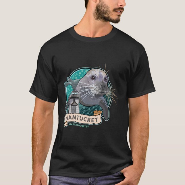 Harbour Seal and Brant Lighthouse Nantucket Massac T Shirt (Framsida)