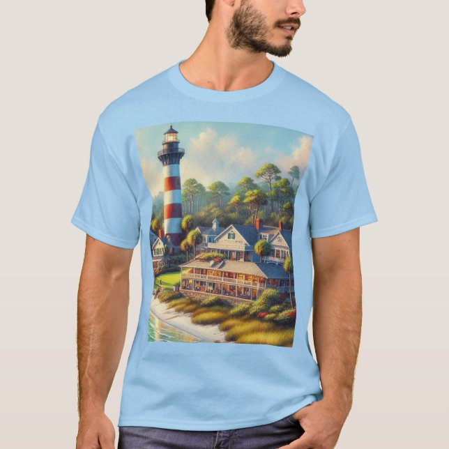 Harbour Town fyr South Carolina T Shirt (Framsida)