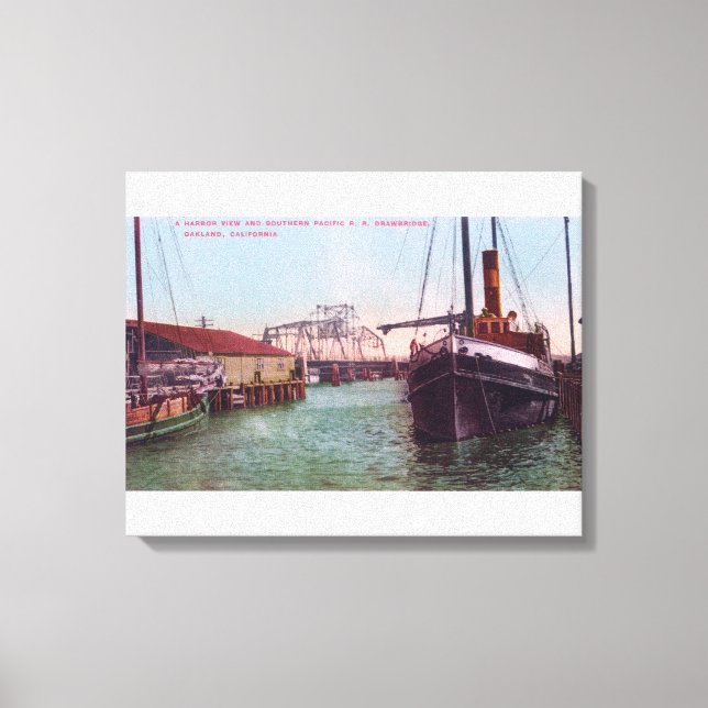 Harbour View of SP RR DrawbridgeOakland, CA Canvastryck (Framsida)