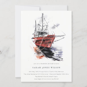 Harbour Yacht Sailboat Watercolor Möhippa Inbjudningar