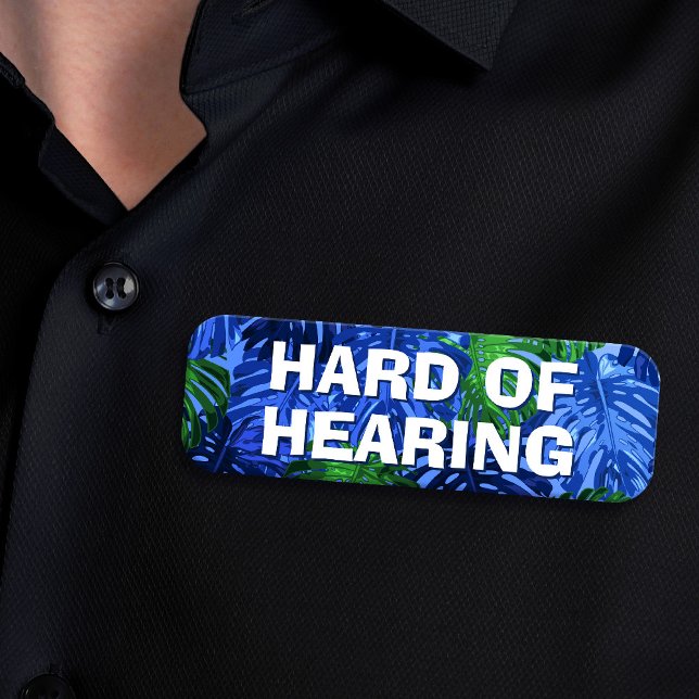 Hård att höra Blue Tropical Lövs Badge Namnbricka (Hard of Hearing Blue Tropical Leaves Badge)