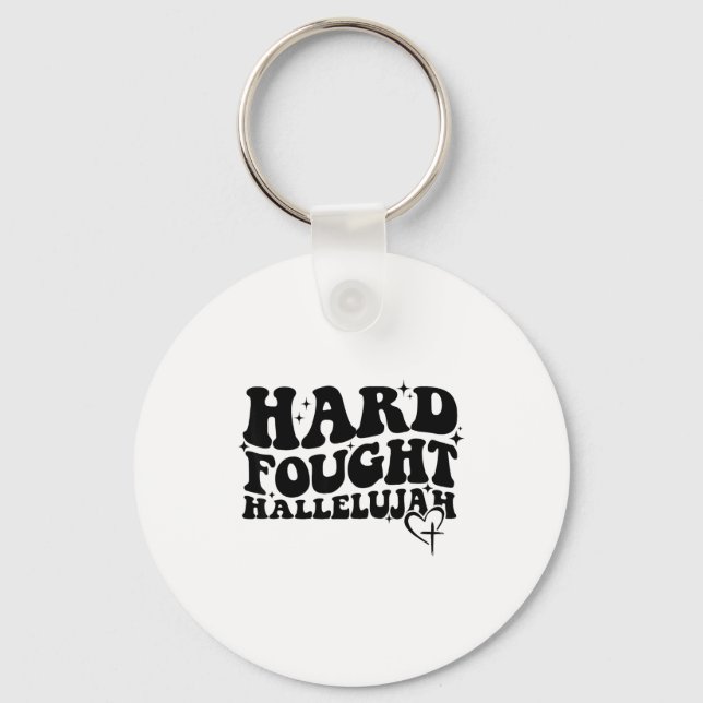 Hard Fought Hallelujah Cross Heart Sparkle Art  Nyckelring (Framsida)