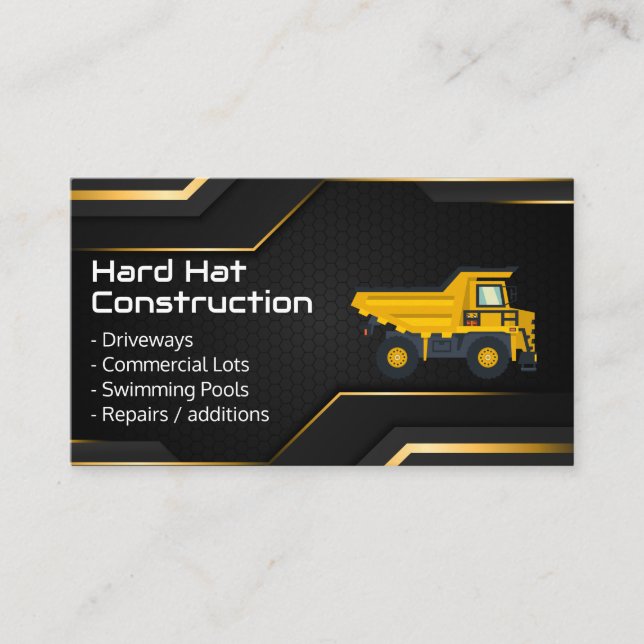 Hard Hat Construction | Work Dump Truck Visitkort (Framsida)