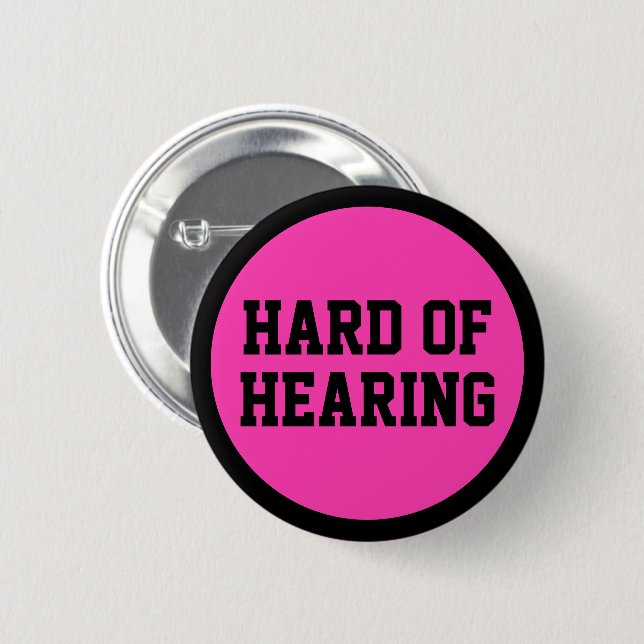 Hård med att höra Rosa Black Minimalist Deafness Knapp (Framsida & baksida)