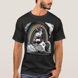Hård Metall Tecknad Unicorn med Rocker Vibes Rolig T Shirt