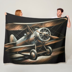 Hård Pastel Antique Biplan Airplan Airplan Airplan Fleecefilt