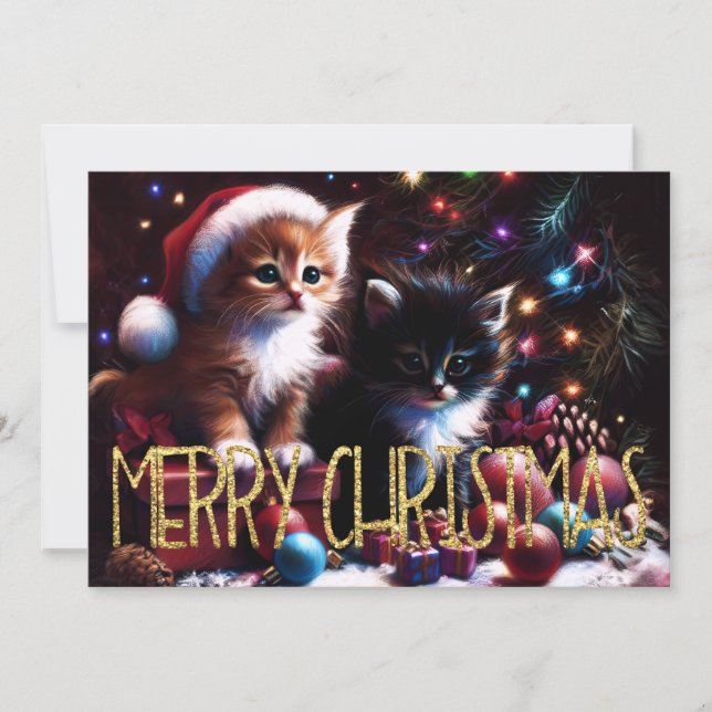 Hard Pastel Drawing Christmas 2 Kittens Kort (Framsida)