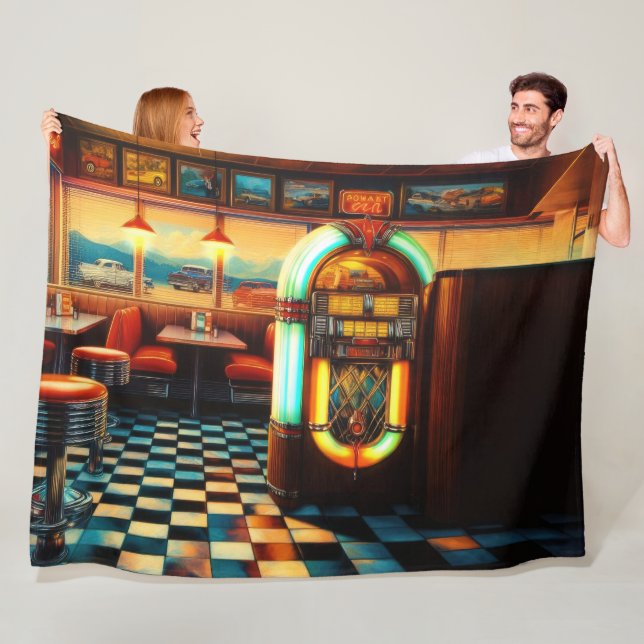 Hård Pastel Teckning 1950's Middag Jukebox Fleecefilt (På plats)