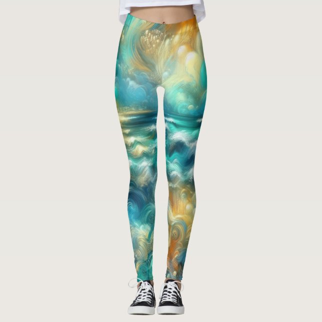 Hård Pastel Teckning Abstrakt Ocean Leggings (Framsida)
