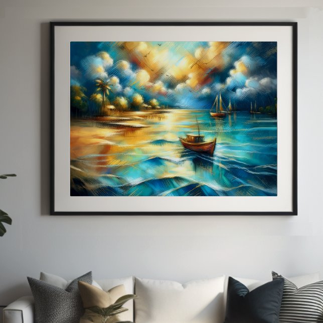 Hård Pastel Teckning Boats Vatten II Poster (Skapare uppladdad)