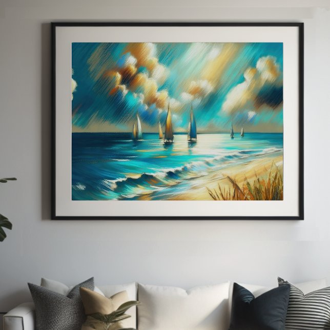 Hård Pastel Teckning Boats Vatten IV Poster (Skapare uppladdad)