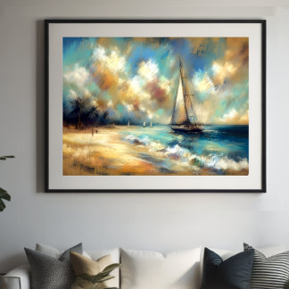 Hård Pastel Teckning Boats Vatten Poster