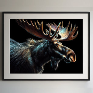 Hard Pastel Teckning Bull Moose Poster