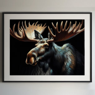 Hard Pastel Teckning Bull Moose Poster