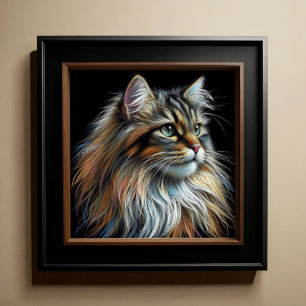 Hård Pastel Teckning Cat Poster
