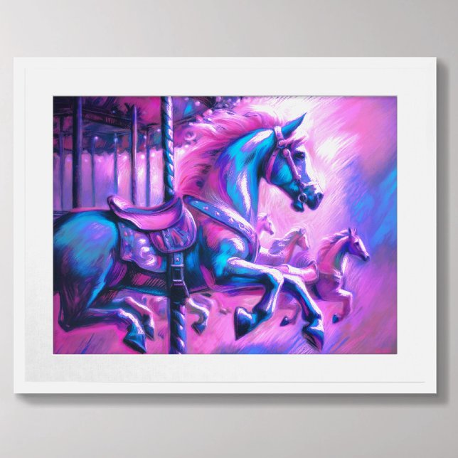 Hård Pastel Teckning Coola Tones Carousel Horse Poster (Skapare uppladdad)