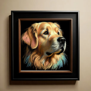 Hard Pastel Teckning Golden Retriever Poster
