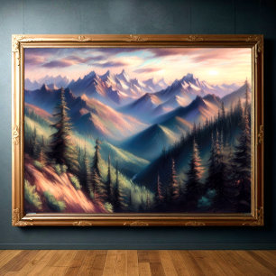 Hård pastel Teckning i bergslandskapet II Poster
