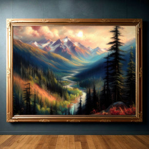 Hård pastel Teckning i bergslandskapet Poster