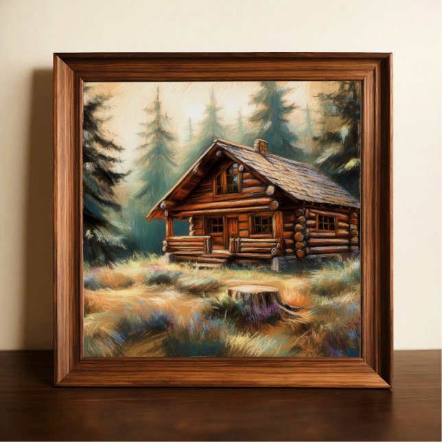 Hård pastel Teckning i Log Cabin i Skogen Poster (Skapare uppladdad)