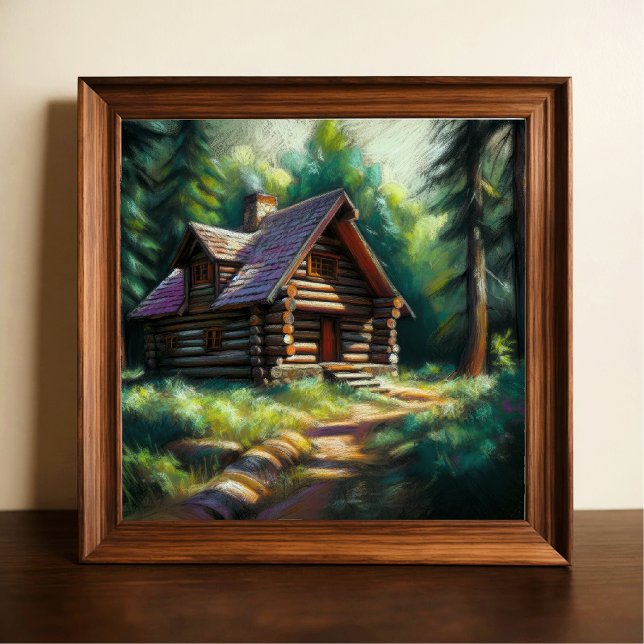 Hård pastel Teckning i Log Cabin i Skogen Poster (Skapare uppladdad)