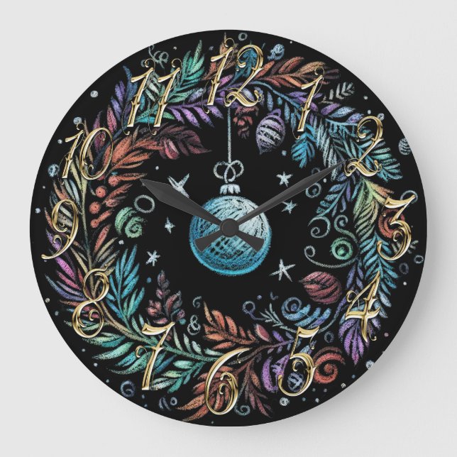 Hård Pastel Teckning-julfransfrand Stor Klocka (Framsida)