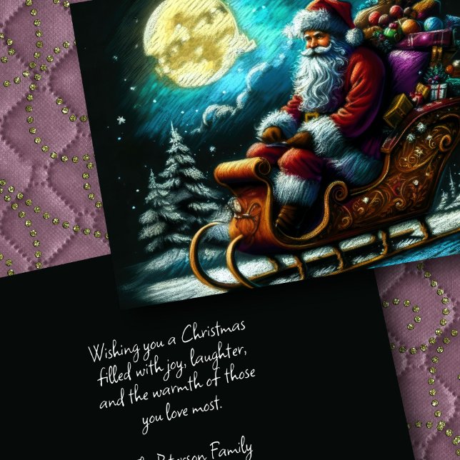 Hård Pastel Teckning-jultomten i Sleigh 2 Kort (Skapare uppladdad)