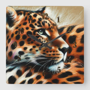 Hard Pastel Teckning Leopard Fyrkantig Klocka
