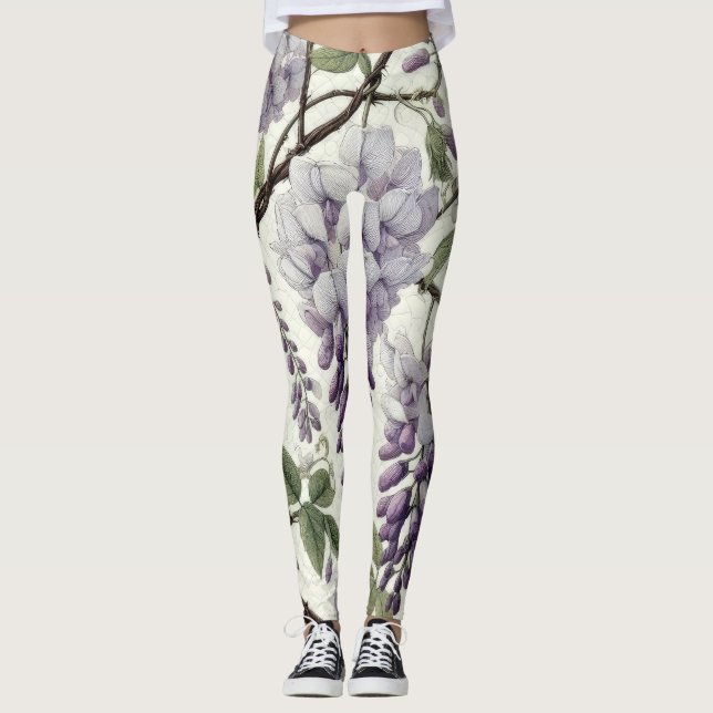 Hård Pastel Teckning Lila Wisteria Leggings (Framsida)