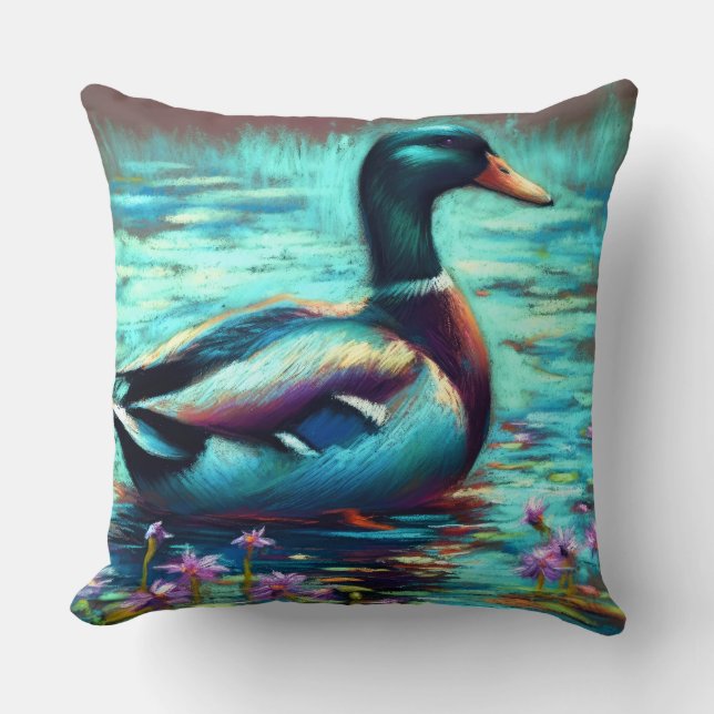 Hard Pastel Teckning Mallard Anka Kudde (Framsida)