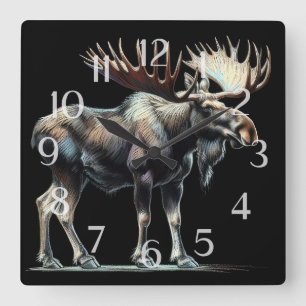 Hard Pastel Teckning Moose Fyrkantig Klocka