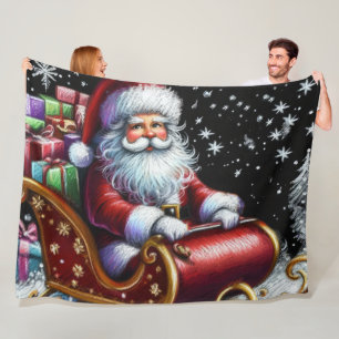 Hard Pastel Teckning Santa i Sleigh Fleecefilt
